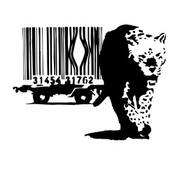 Pegatina vinilo código de barras leopardo 18x14cm