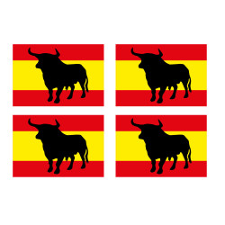 Pegatina vinilo Bandera España con toro 4 unidades 5x3cm